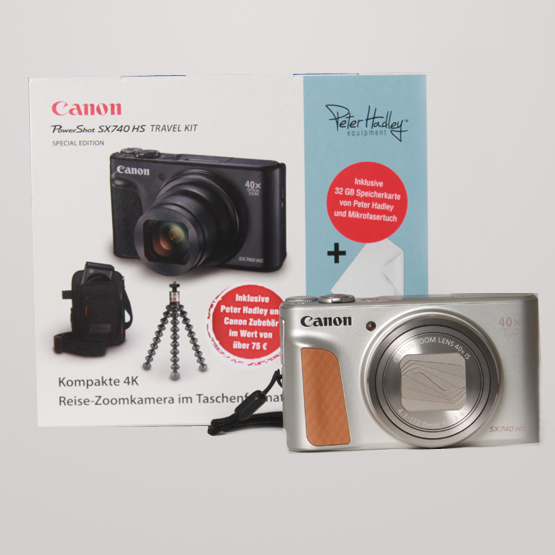 Kamera Canon PowerShot SX740 HS silber Special Edition Travel Kit+PH 32GB SDHC+PH Tuch